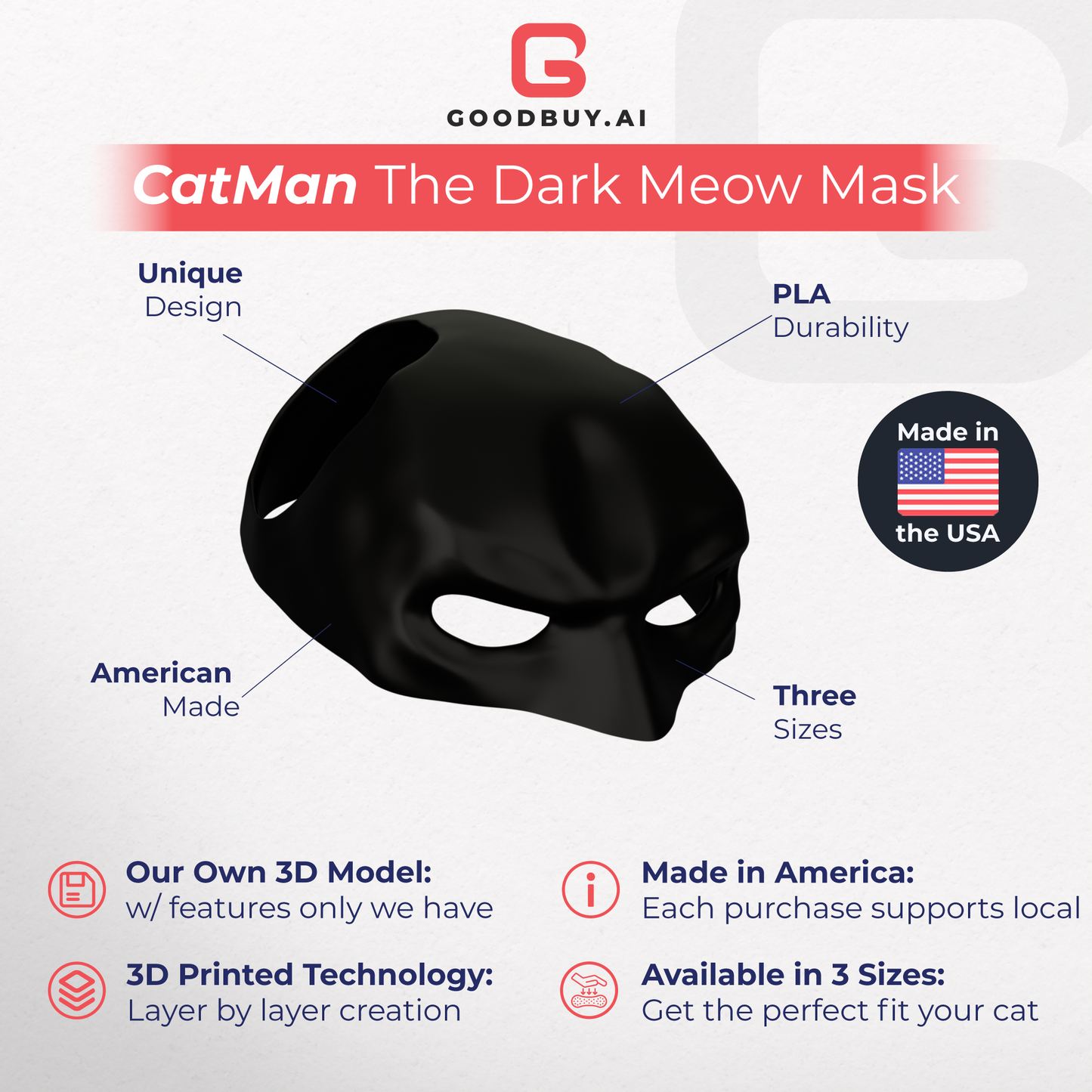 CatMan The Dark Meow - Cat Bat Mask, Funny Halloween Costume Accessories for Cats, Black Bat Mask for Cats, Great for TikTok, Instagram, and Viral Videos - Ships from Texas