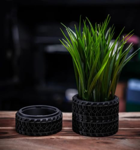 Tire Stack Planter with Drip Tray – Unique Succulent & Small Plant Pot for Cactus, Herbs & More | 3D Printed