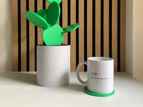 Cactus Coasters with Vase – Decorative 2-in-1 Coaster Storage and Fun Puzzle Coasters | Modern Desk or Table Accessory | 3D Printed