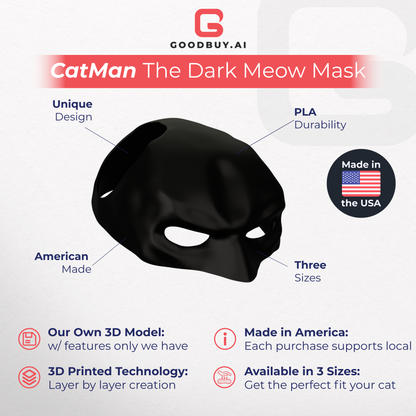 CatMan The Dark Meow - Cat Bat Mask, Funny Halloween Costume Accessories for Cats, Black Bat Mask for Cats, Great for TikTok, Instagram, and Viral Videos - Ships from Texas