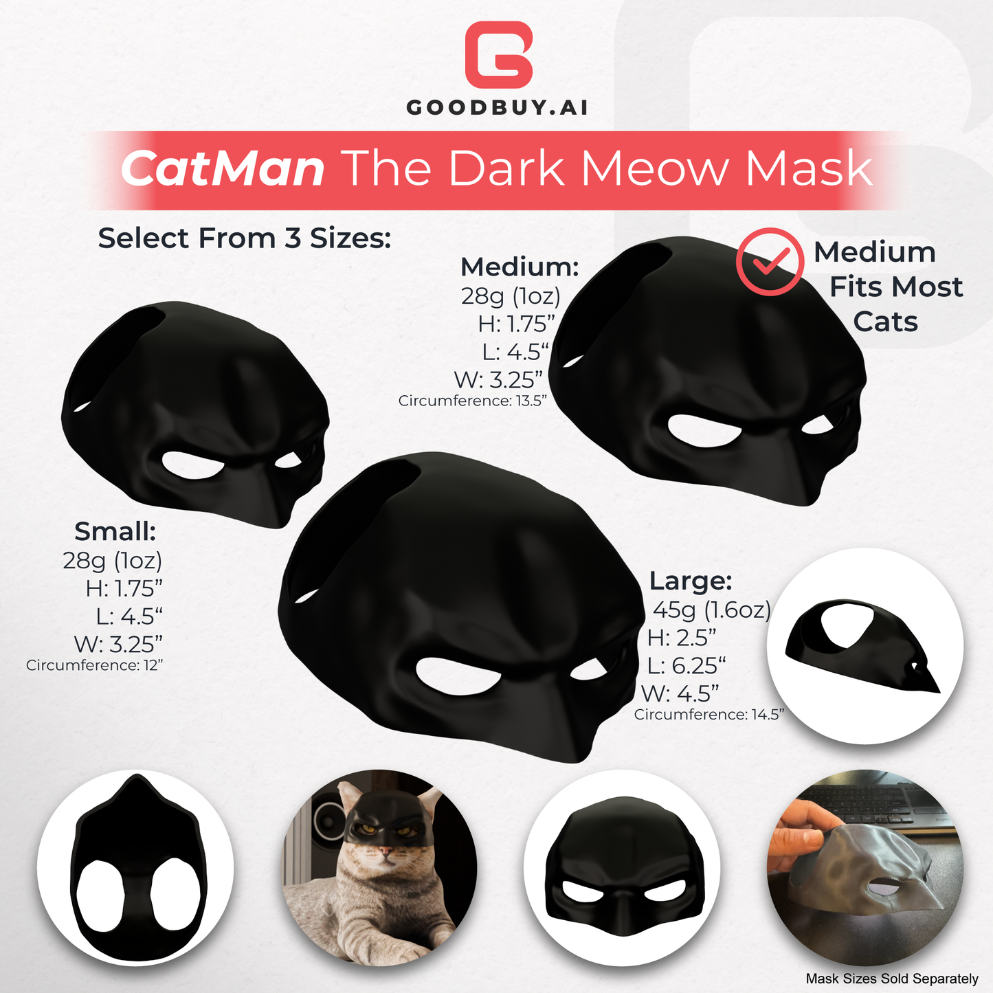 CatMan The Dark Meow - Cat Bat Mask, Funny Halloween Costume Accessories for Cats, Black Bat Mask for Cats, Great for TikTok, Instagram, and Viral Videos - Ships from Texas