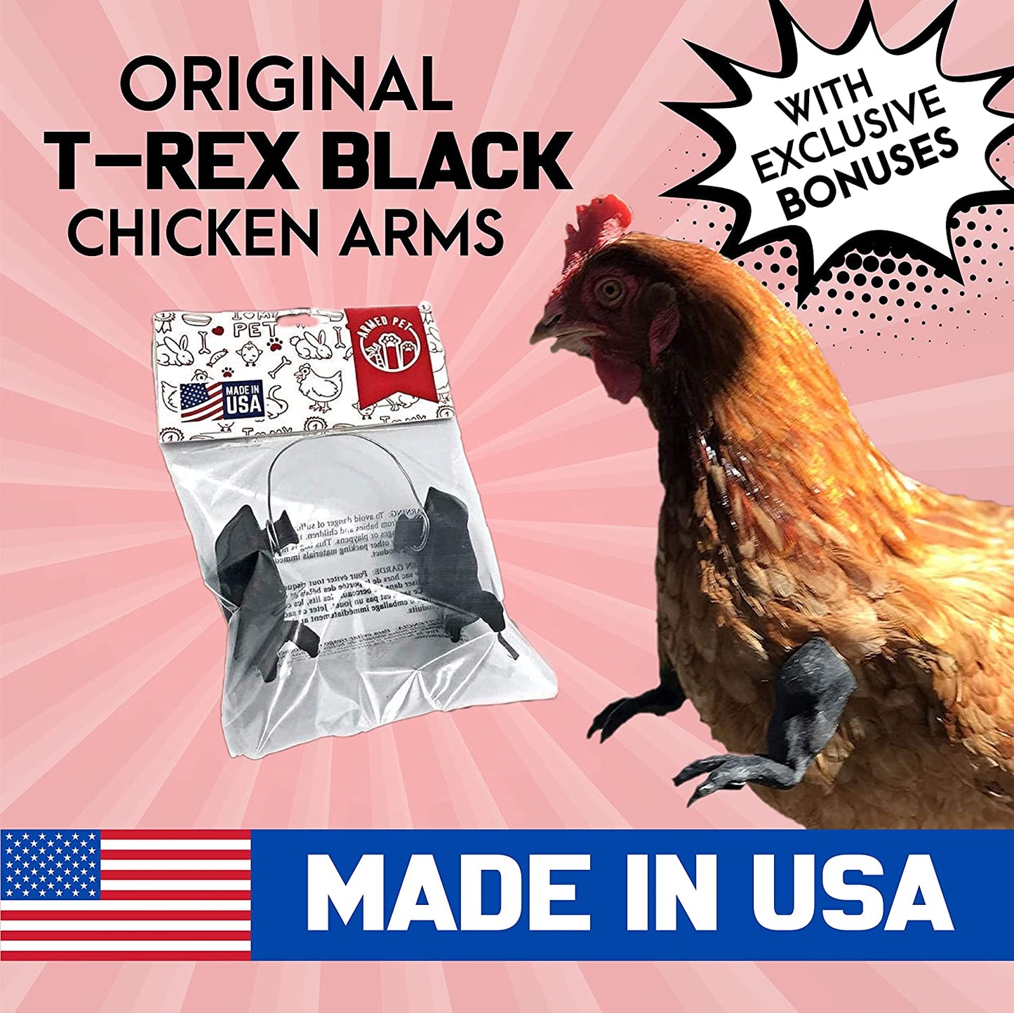 ArmedPet Trex Black Chicken Arms Made in Texas USA Meme T-rex Tyrannosaurus Rex Dinosaur Chicken Arms Novelty Gag Gift