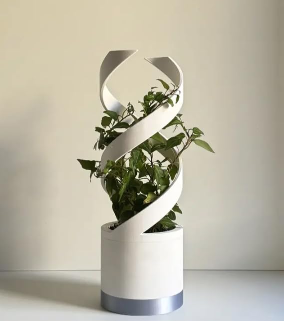 Original Trelix Spiral Planter with Trellis and Drip Tray - 3D Printed, Eco-Friendly, Made in the USA, Modern Pot for Climbing Plants and Indoor Gardens